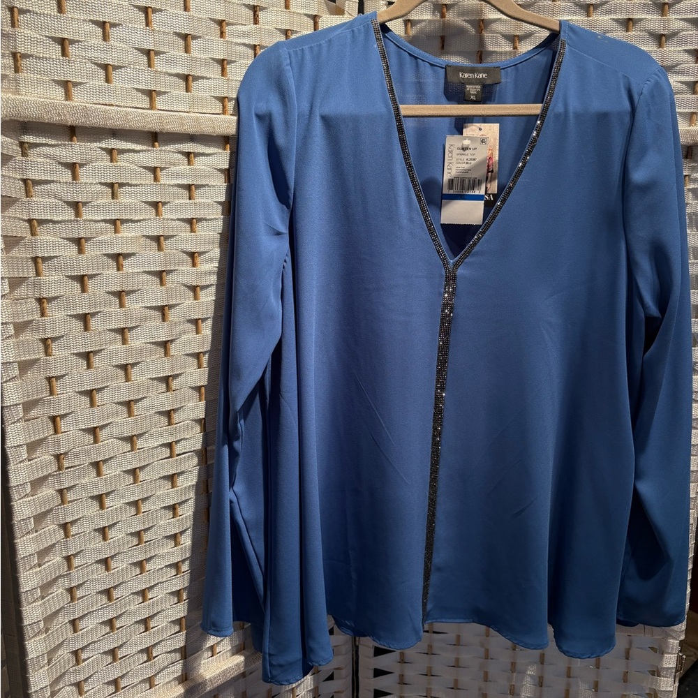 Karen Kane Women's Blue Blouse with Silver Trim